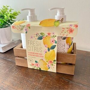 Clinical Works: Fresh Citrus Hand Soap and Lotion - Cute Wooden Basket
Included!